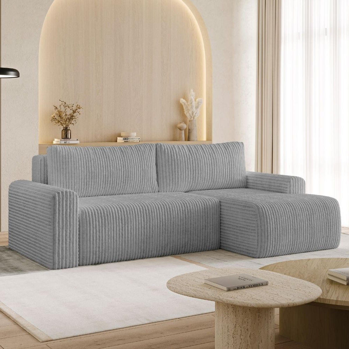 ECKSOFA MILO SMALL mit Schlaffunktion und Bettkasten, Rechts - TILIA 90 - Dunkelgrau, Holz (240/142cm) - Dekori_Interiors
