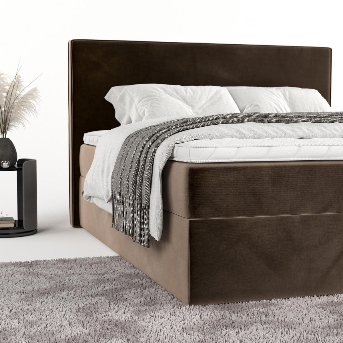 BOXBETT Nuvia 160/200 cm Braun im Paros Stoff - Schwarz/Braun, Holz/Holzwerkstoff (160/200cm) - AltaBeds