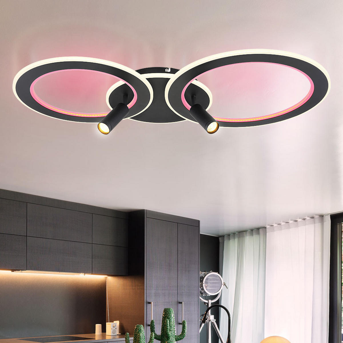 LED DECKENLEUCHTE Marian Schwarz Opal - Schwarz, Metall (89.5/50.7/13.5cm) - Globo Lighting