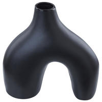 BLUMENVASE Porzellan schwarz Lamia - Schwarz, Keramik (30cm) - Beliani