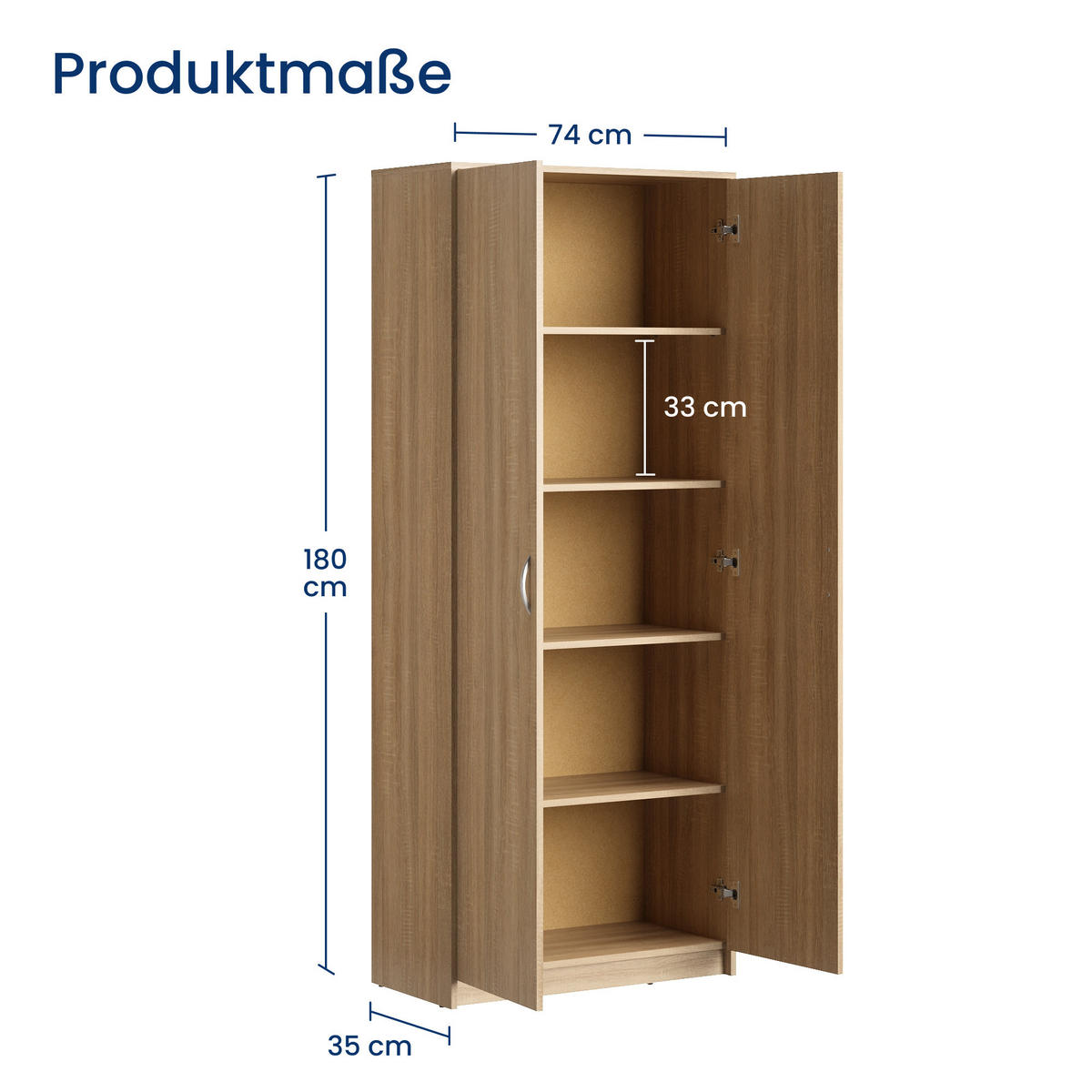 MEHRZWECKSCHRANK mit 5 Fächern und 2 Türen in Sonoma - Sonoma Eiche, Holzwerkstoff (74/180/35cm) - Home Collective