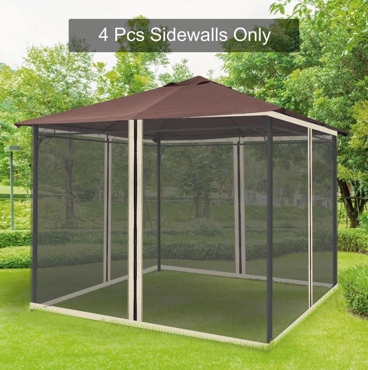 PAVILLON-MOSKITONETZ 300/300 cm mit Reißverschluss und 4 Seitenteilen, langlebiges Polyestergewebe, Schwarz - Schwarz, Textil (207/1/302cm) - Redom