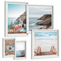 BILDER SET 5er Set - 50x50 cm & 20x30 cm & 40x60 cm Weißer Rahmen - Berglandschaften und Wasserfälle - Weiß, Kunststoff (40/60cm) - TULUP