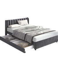 BETT mit 2 Schubladen 160x200 cm Samt Grau - Grau, Holz (160/200cm) - Meubliv