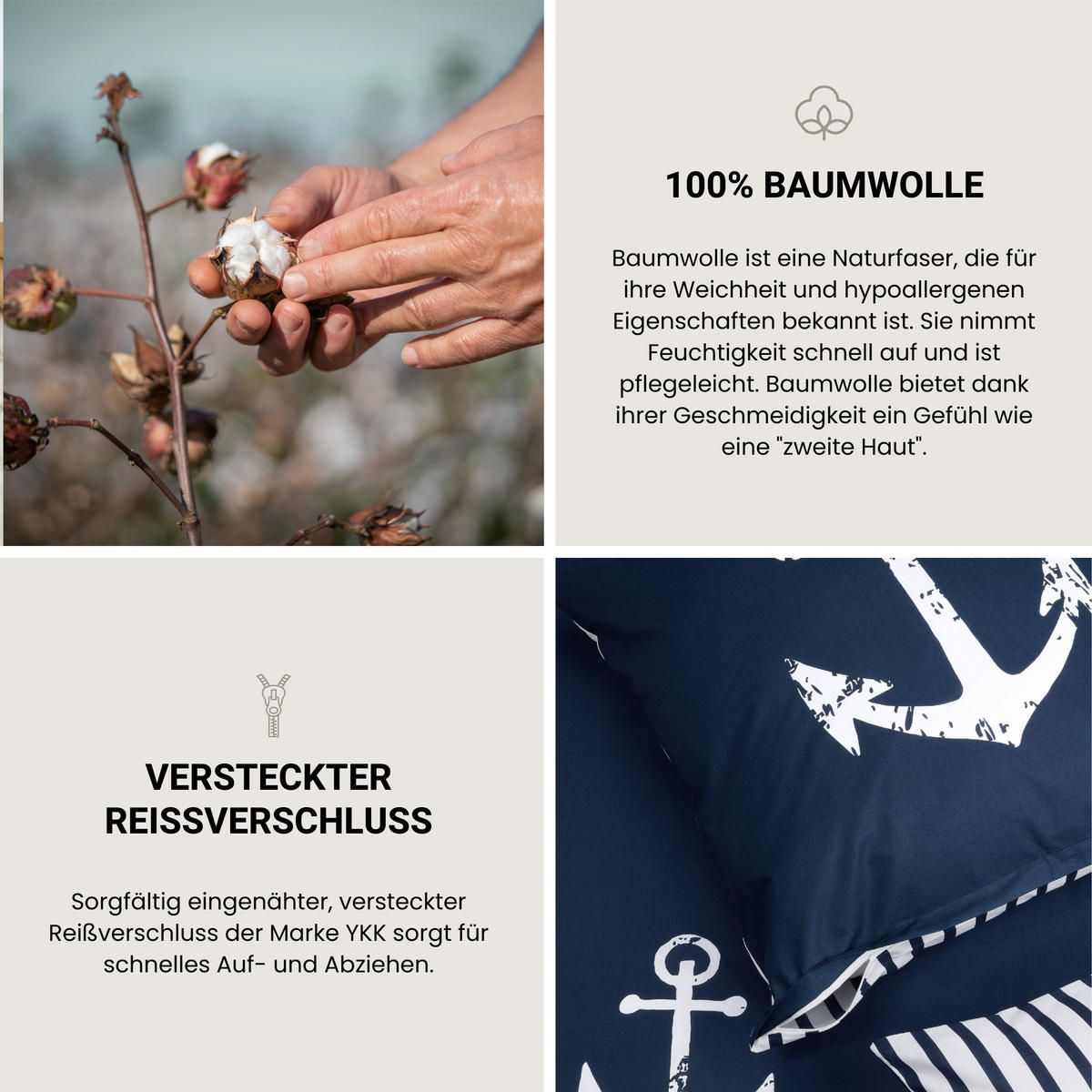 BETTWÄSCHESET Marina - Renforcé - 2-teilig - 155 x 220 cm - Dunkelblau - Dunkelblau, Textil (155/220cm) - SCHIESSER