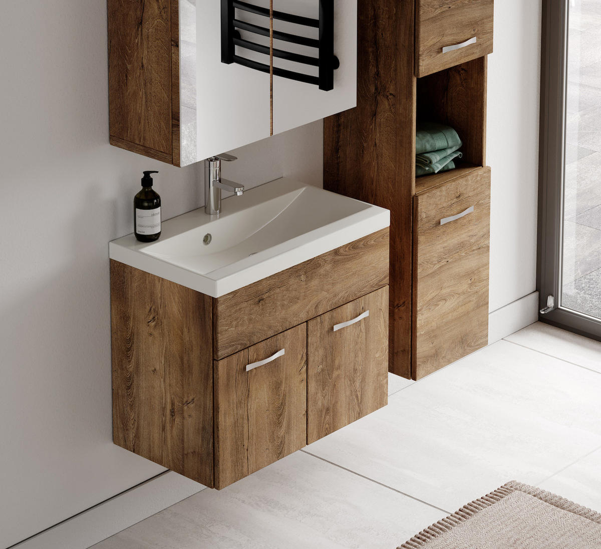 BADMÖBEL-SET Montreal 3 Teile Braun Eiche - 60 x 35 x 51 cm - Eichefarben/Braun, Holz (60/53/35cm) - Badplaats