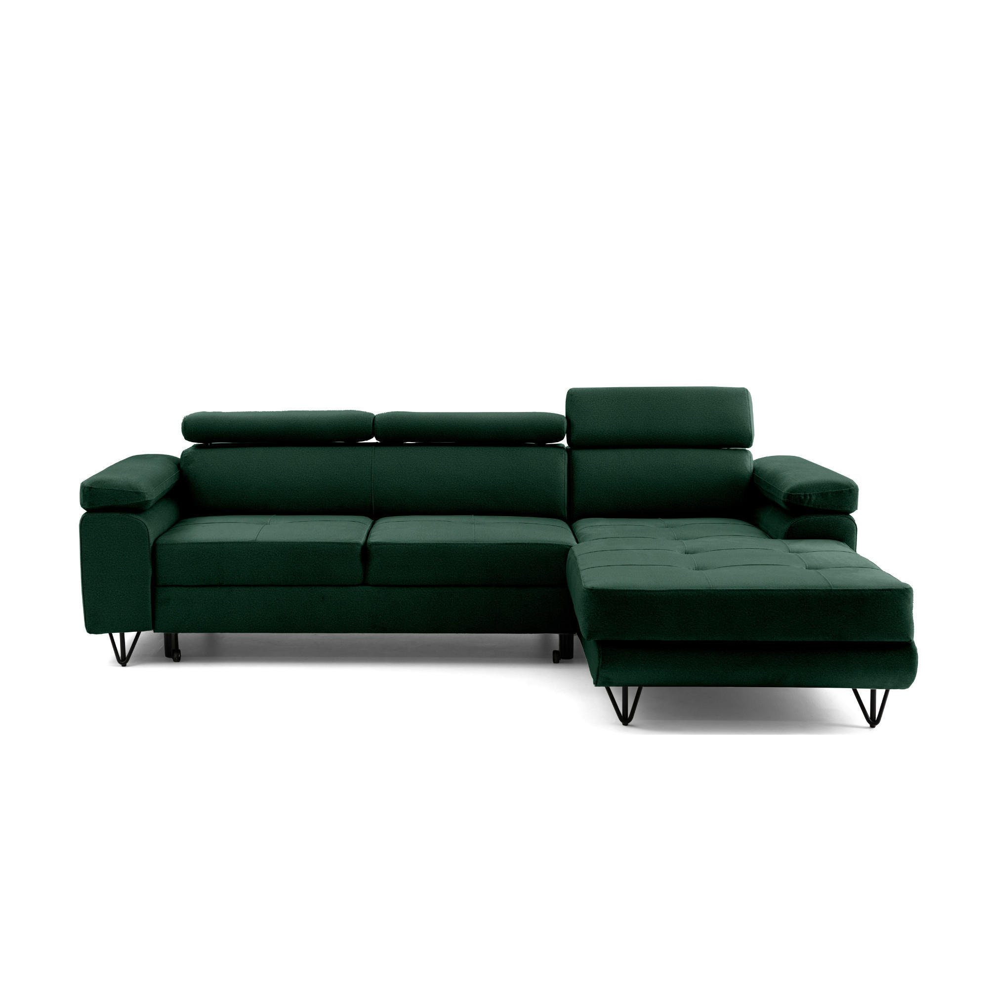 ECKSOFA NORIS L Rechts mit Schlaffunktion 128x203 Velours Dunkelgrün - Dunkelgrün/Schwarz, Holz/Textil (183/250cm) - Muffo