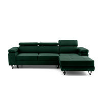 ECKSOFA NORIS L Rechts mit Schlaffunktion 128x203 Velours Dunkelgrün - Dunkelgrün/Schwarz, Holz/Textil (183/250cm) - Muffo
