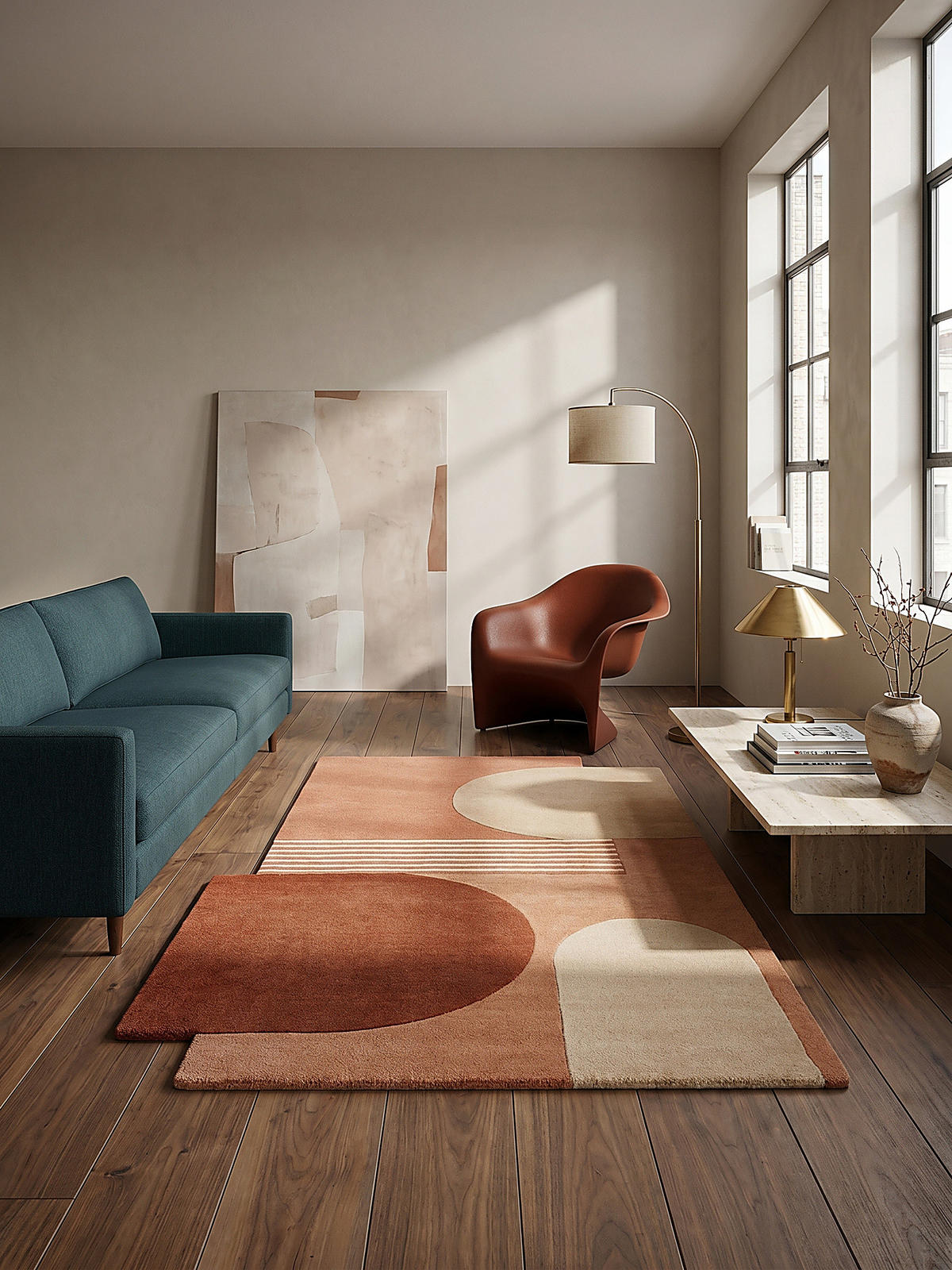 TEPPICH aus Wolle HALLEIN in Terrakotta, geometrisch-abstrakt, 150 x 240 cm - Orange, Textil (150/240cm) - KADIMA DESIGN