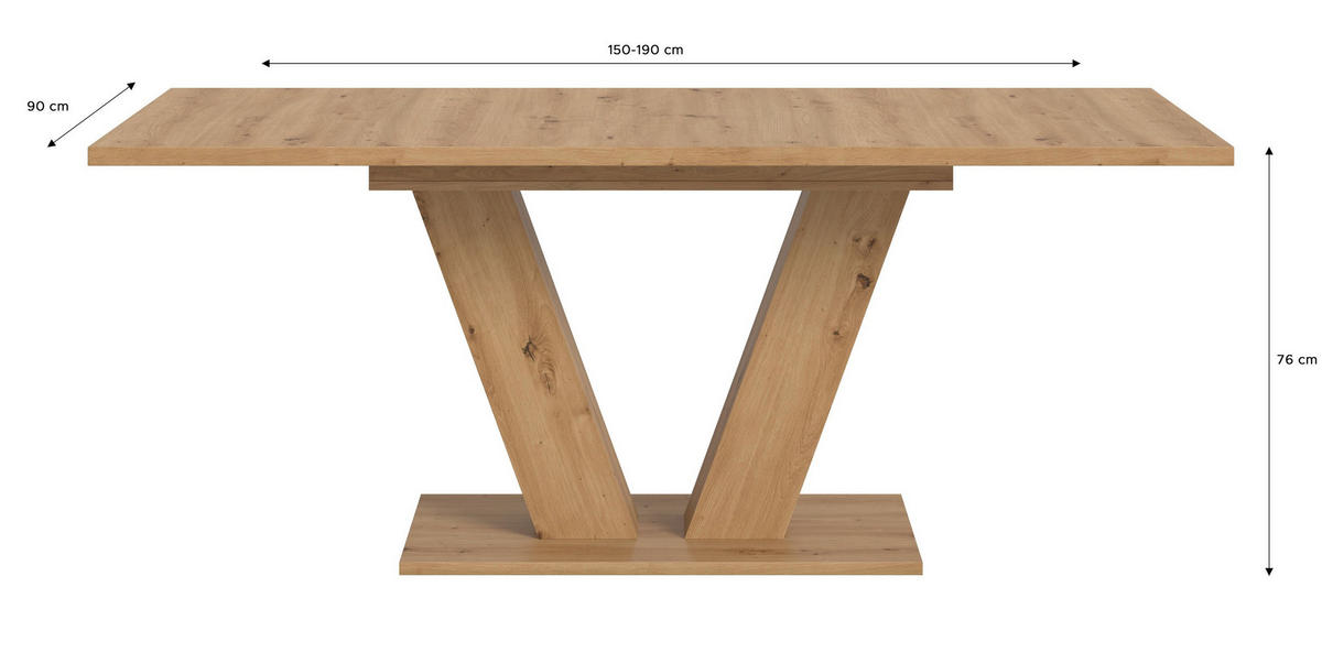 ESSTISCH Velo (B/H/T: ca. 150/76/90 cm) in Artisan Oak Nachbildung - Eiche Artisan, Holzwerkstoff (90/150/76cm)