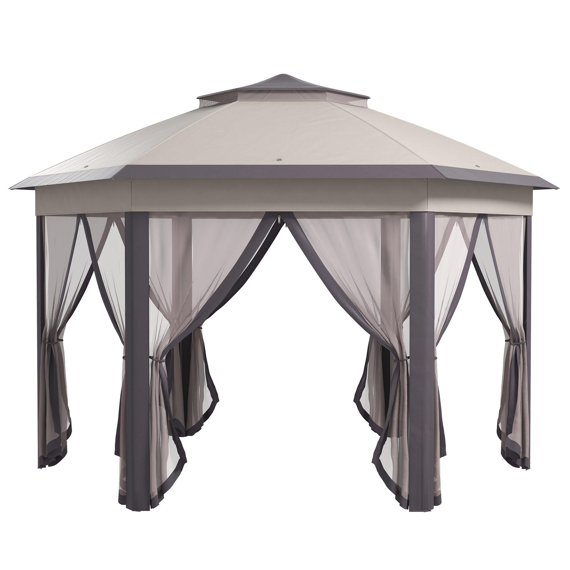 GARTENPAVILLON 405/340/285 cm mit Mesh-Seitenwänden, Doppeldach und Metallgestell, Kaffee - Braun, Metall (340/285/405cm) - Redom