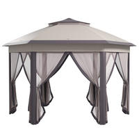 GARTENPAVILLON 405/340/285 cm mit Mesh-Seitenwänden, Doppeldach und Metallgestell, Kaffee - Braun, Metall (340/285/405cm) - Redom