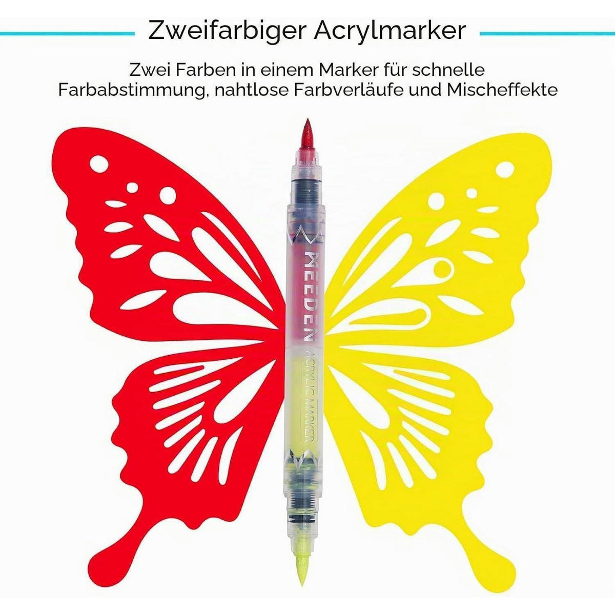 ACRYLSTIFTE Set 48 Farben Doppelspitze Pinselspitze - Multicolor, Kunststoff (1/1/17cm)