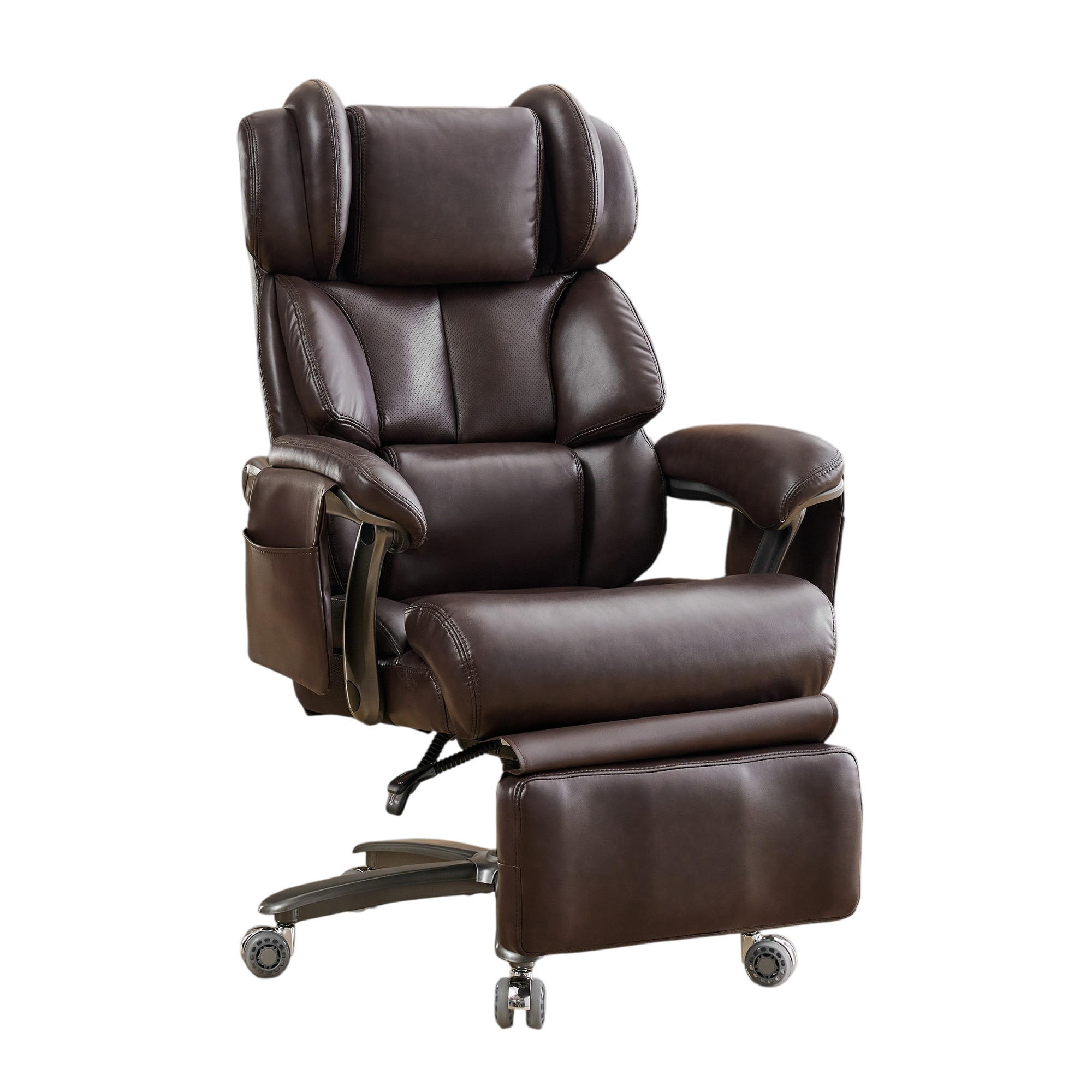 BÜROSTUHL mit Massage- und Heizfunktion PU-Leder Brown - Braun, Kunststoff (76.5/121.5/85.5cm) - Meubliv