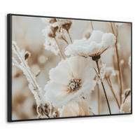LEINWAND Bilder mit Rahmen - Blumen - Winter - Weiß - Schnee - Beige - 100x70 - Creme, Textil (100/70cm) - MuchoWow