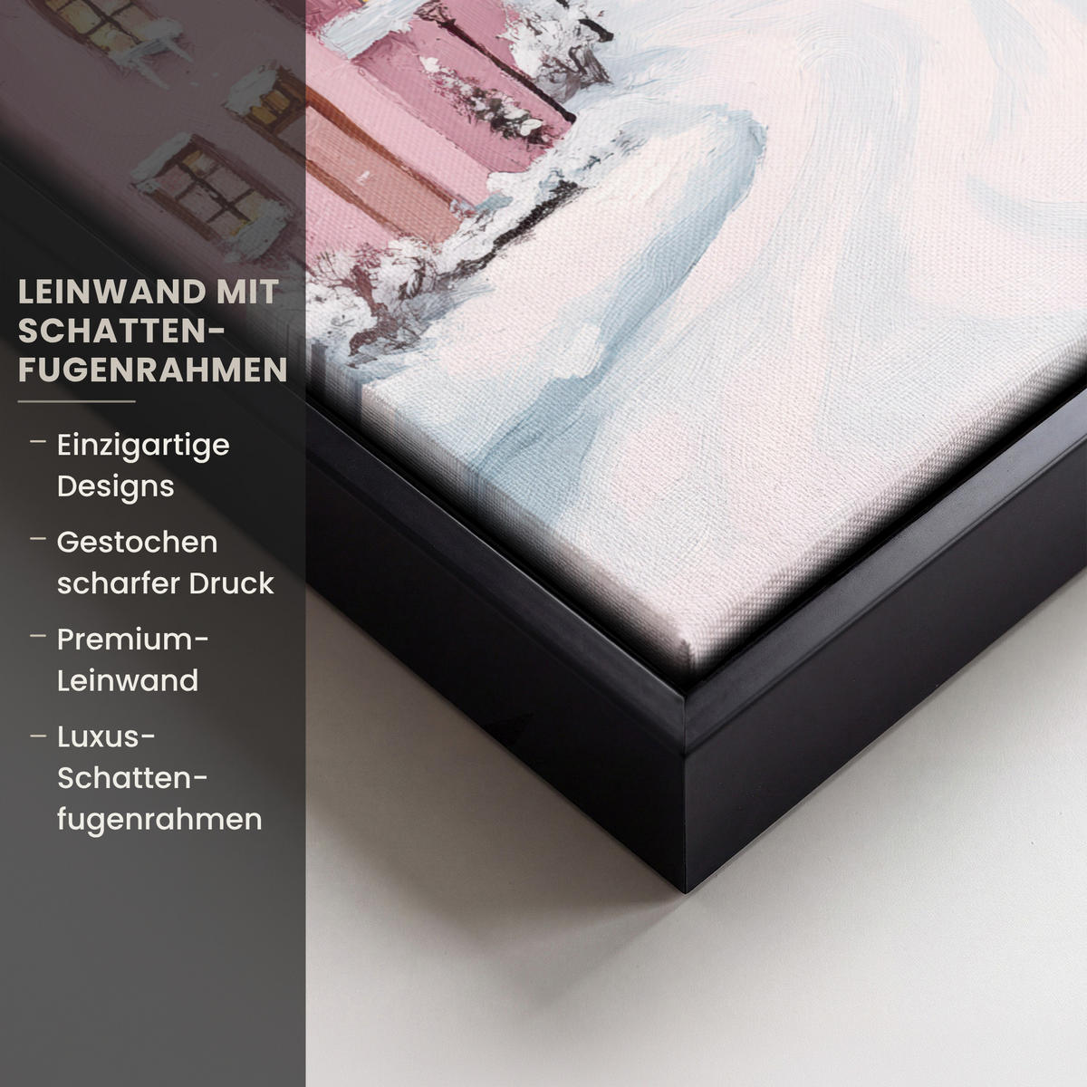 LEINWAND Bilder mit Rahmen - Weihnachtsdorf - Rosa - Winter - Schnee - Häuser - 20x30 - Altrosa, Textil (20/30cm) - MuchoWow