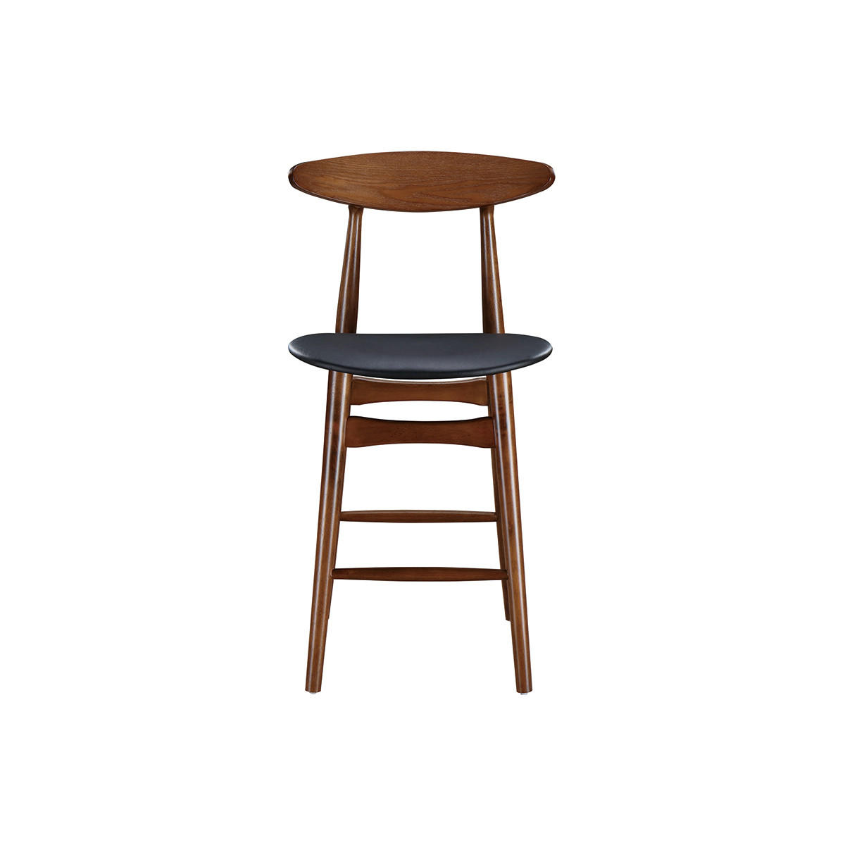 BARHOCKER Vintage Nussbaum PU Schwarz 65 cm 2er-Set WALFORD - Walnussfarben, Holz (51/98/52cm) - Miliboo