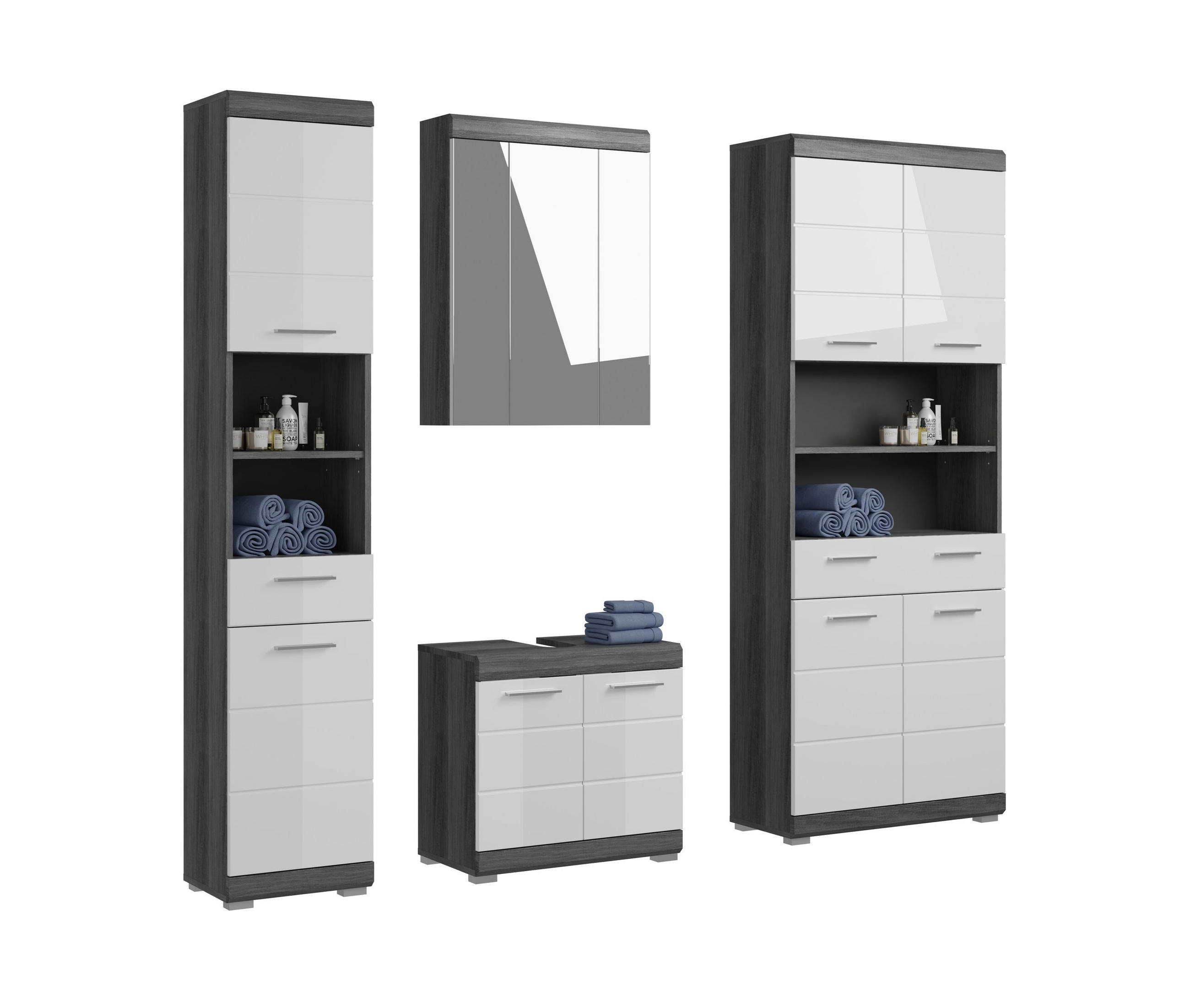 BADKOMBINATION 4tlg. Scout Bad in Rauchsilber Nachbildung und weiß hochglanz B/H/T: 186x191x34 cm - Anthrazit, Holz (186/191/34cm)