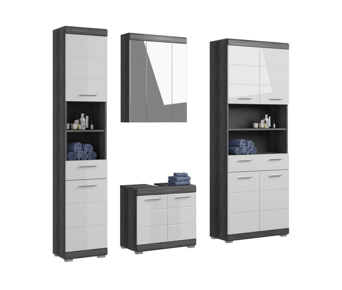 BADKOMBINATION 4tlg. Scout Bad in Rauchsilber Nachbildung und weiß hochglanz B/H/T: 186x191x34 cm - Anthrazit, Holz (186/191/34cm)