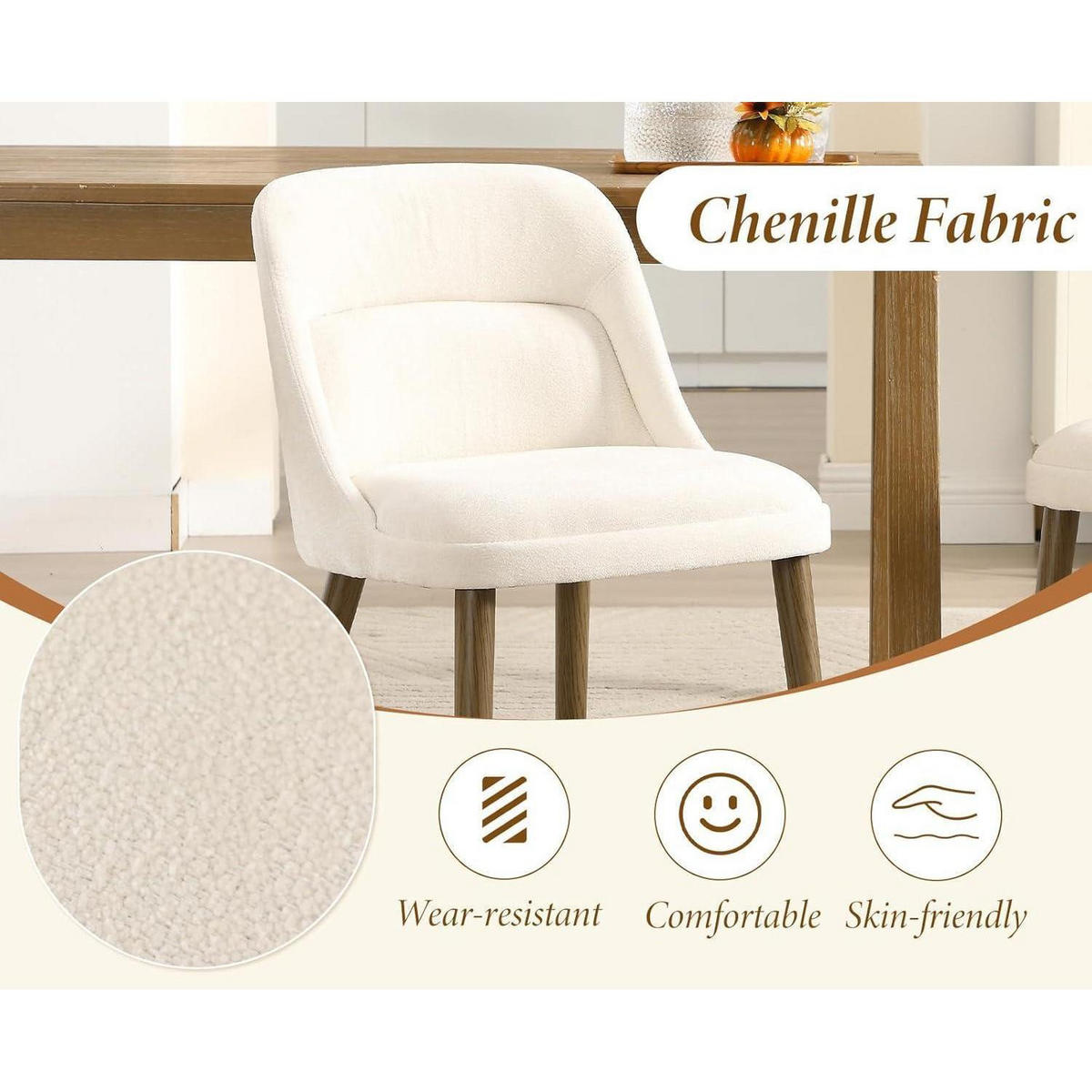ESSZIMMERSTÜHLE 4er Set Chenille Weiß Holzbeine - Weiß, Textil (51/79.5/55cm)