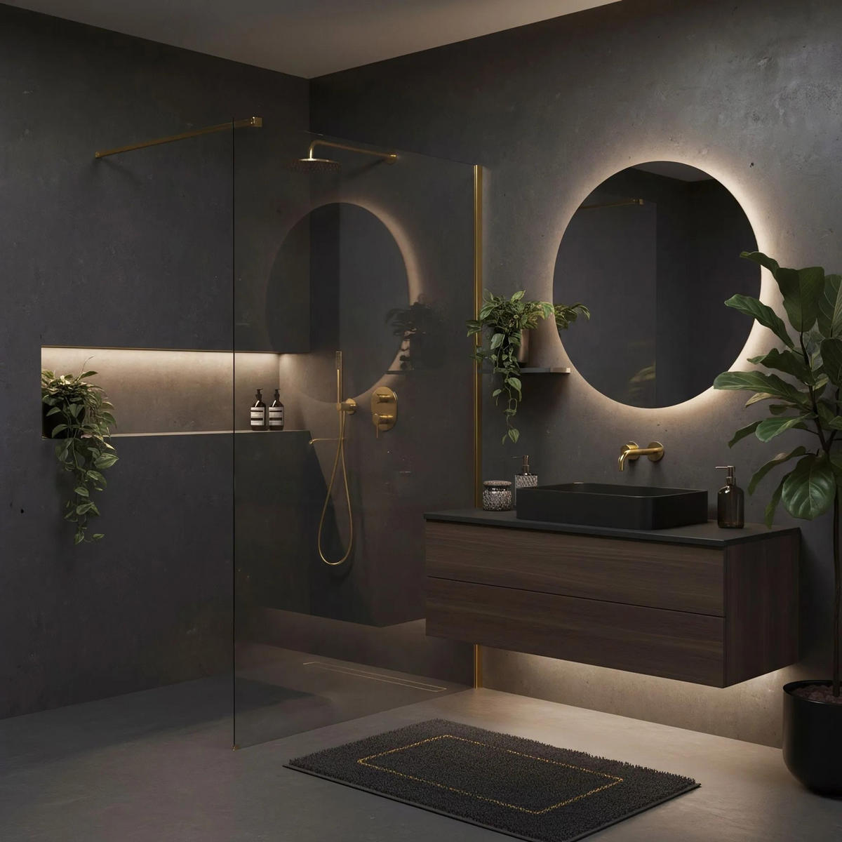 DUSCHWAND Rea Flexi Transparent / Brush Gold 110 - Goldfarben, Glas (120/110/195cm) - REA