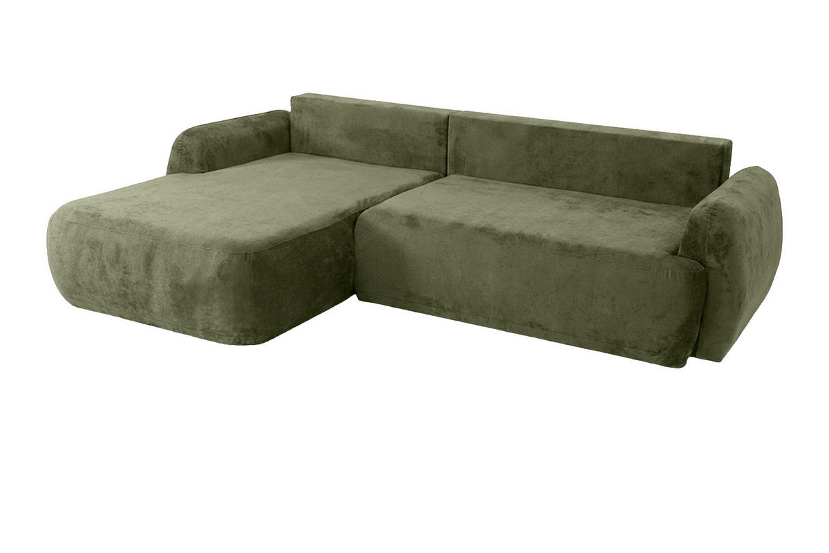 ECKSOFA Mit Schlaffunktion Und Bettkasten, Chenille-Stoff Perfecto, Grün, Links, HELA II - Grün, Holz (280/184cm) - Kaiser Möbel