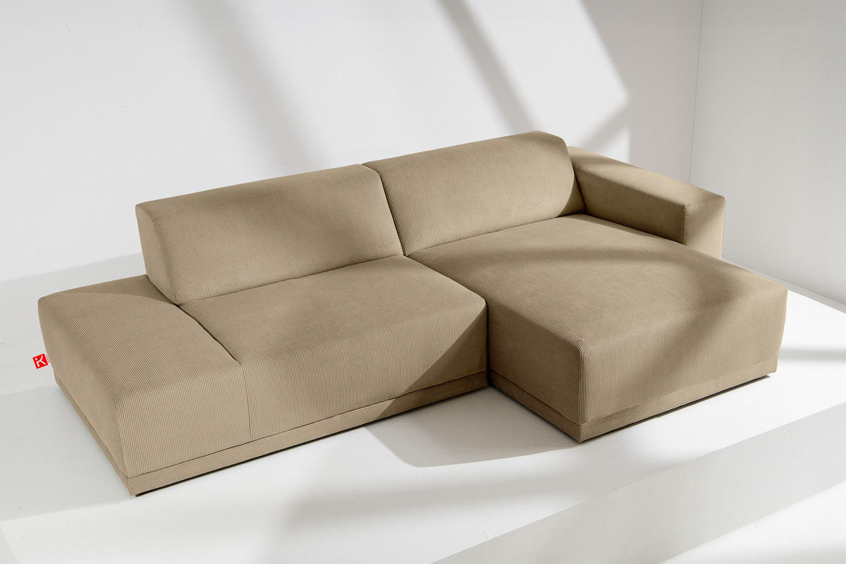 ECKSOFA-RECHTS MUDI in moderner Optik mit hochwertigem Kaltschaum, Cord-Stoff, beige - Beige/Schwarz, Textil (280/160cm) - KONSIMO®