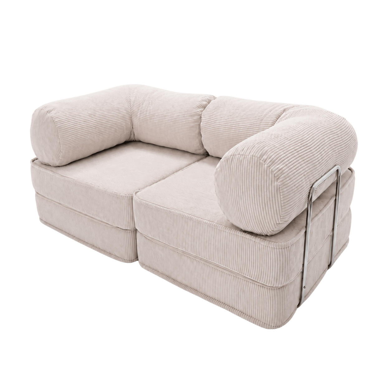 SOFA SURB Duo 100 Schlafsofa 2-Sitzer Beige 200/100 cm - Chromfarben/Beige, Textil/Metall (200/70/100cm) - SURB