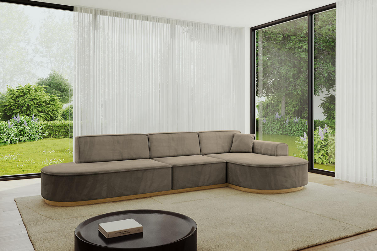ECKSOFA Ottomane Rechts MARI-L2-v2 - 328x171x83 cm Dunkelbraun Velours - Dunkelbraun, Holzwerkstoff/Textil (171/328cm) - ALTDECOR