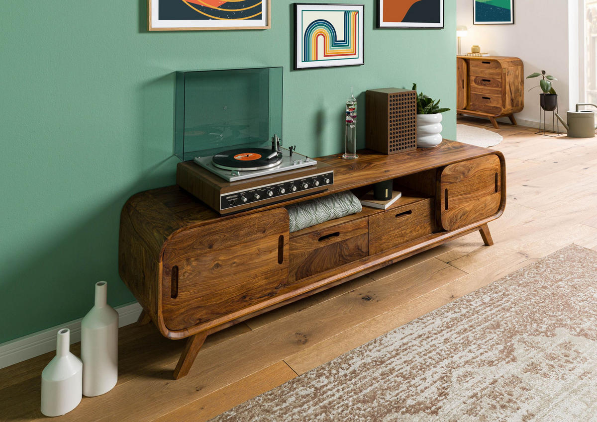 TV-BOARD Sheesham 173x40x48 hellbraun lackiert MAILAND #126 - Braun, Holz (173/48/40cm) - Massivmoebel24