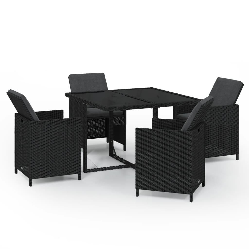 GARTEN-ESSGRUPPE 5-teilig Mit Kissen Poly Rattan Schwarz - Schwarz, Kunststoff/Textil - vidaXL