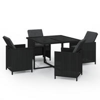 GARTEN-ESSGRUPPE 5-teilig Mit Kissen Poly Rattan Schwarz - Schwarz, Kunststoff/Textil - vidaXL