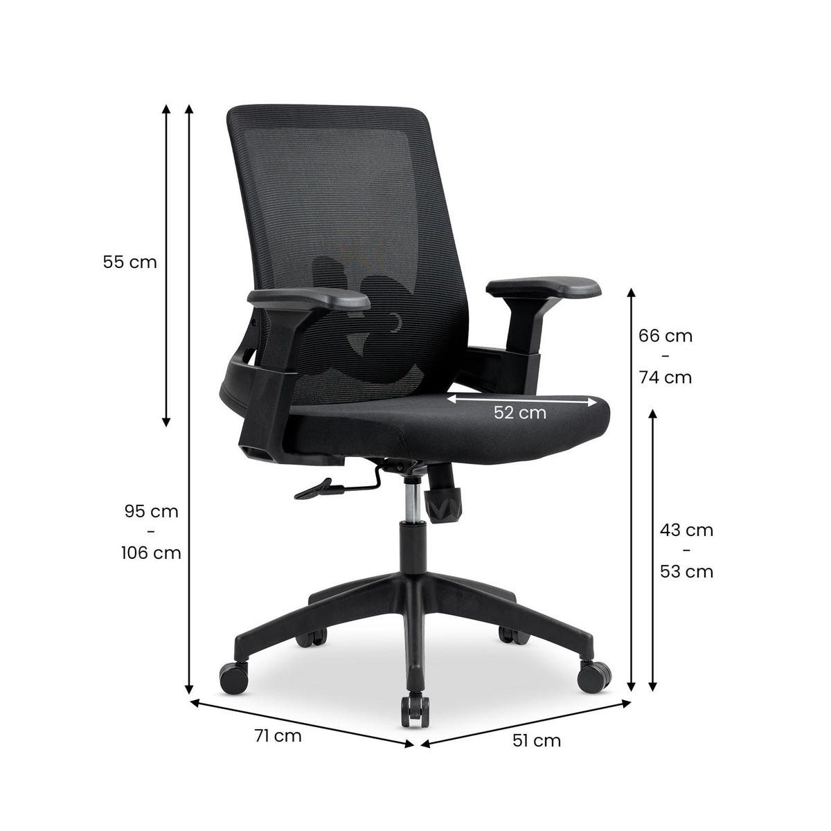 BÜRODREHSTUHL CAPVAL schwarz - Schwarz, Kunststoff/Textil (65/106/65cm) - IDIMEX