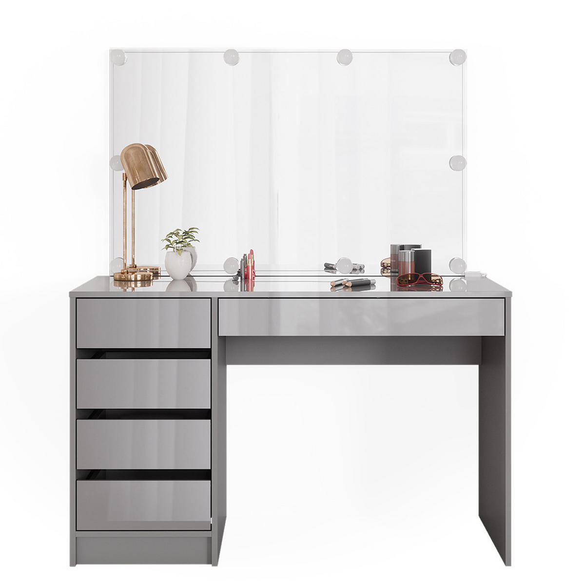 SCHMINKTISCH Sherry Grau 120 cm mit LED Beleuchtung - Grau, Holzwerkstoff (120/75/55cm) - Vicco