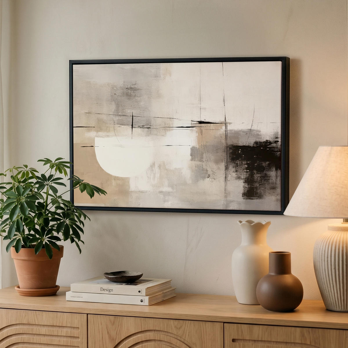 LEINWAND Bilder mit Rahmen - Abstrakt - Kunst - Grau - 60x40 - Hellgrau, Textil (60/40cm) - MuchoWow