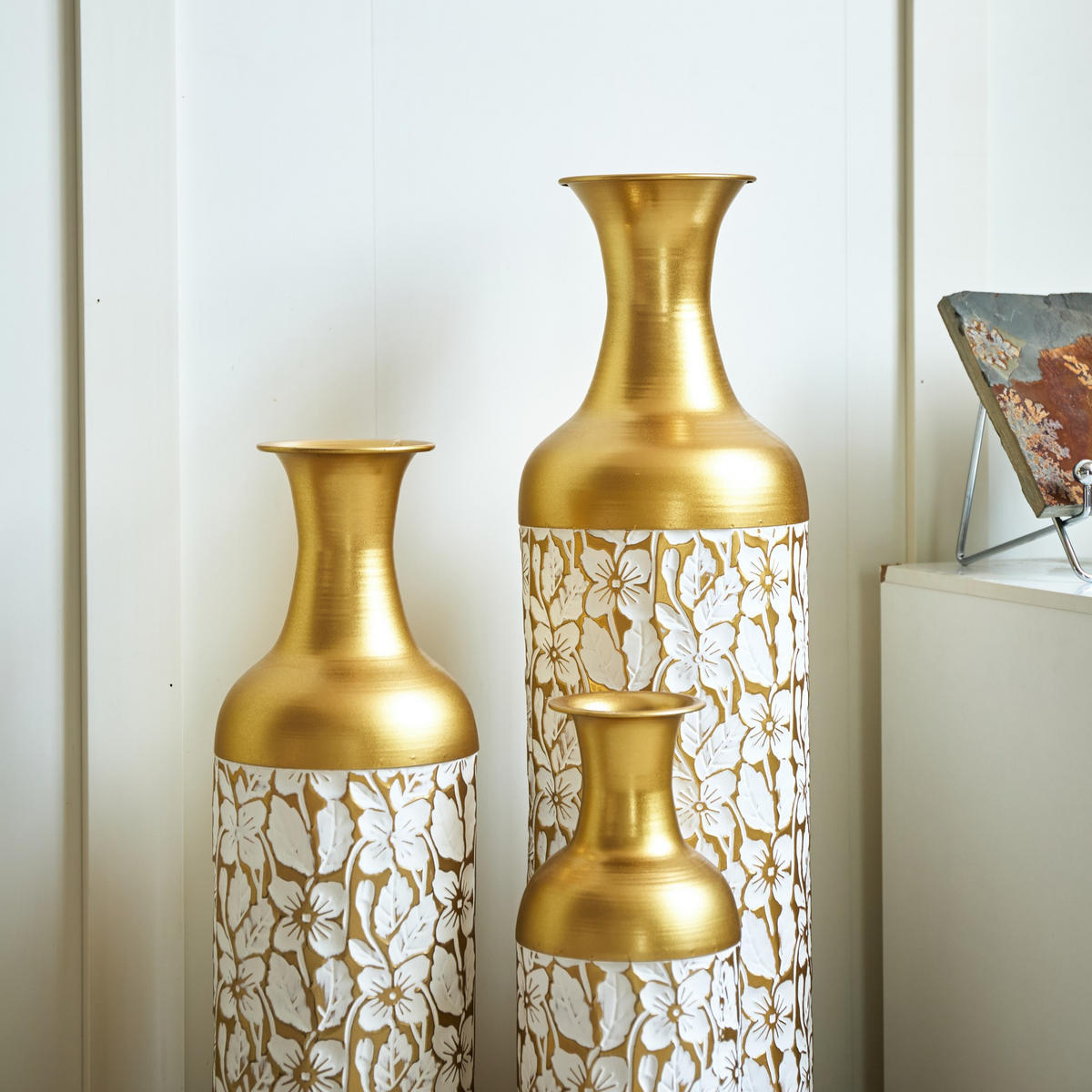 BODENVASE Metallvase,50/66/83 cm,3 tlg.Dekovase,Blume-Goldfarben - Goldfarben, Metall (83cm) - LVHOM