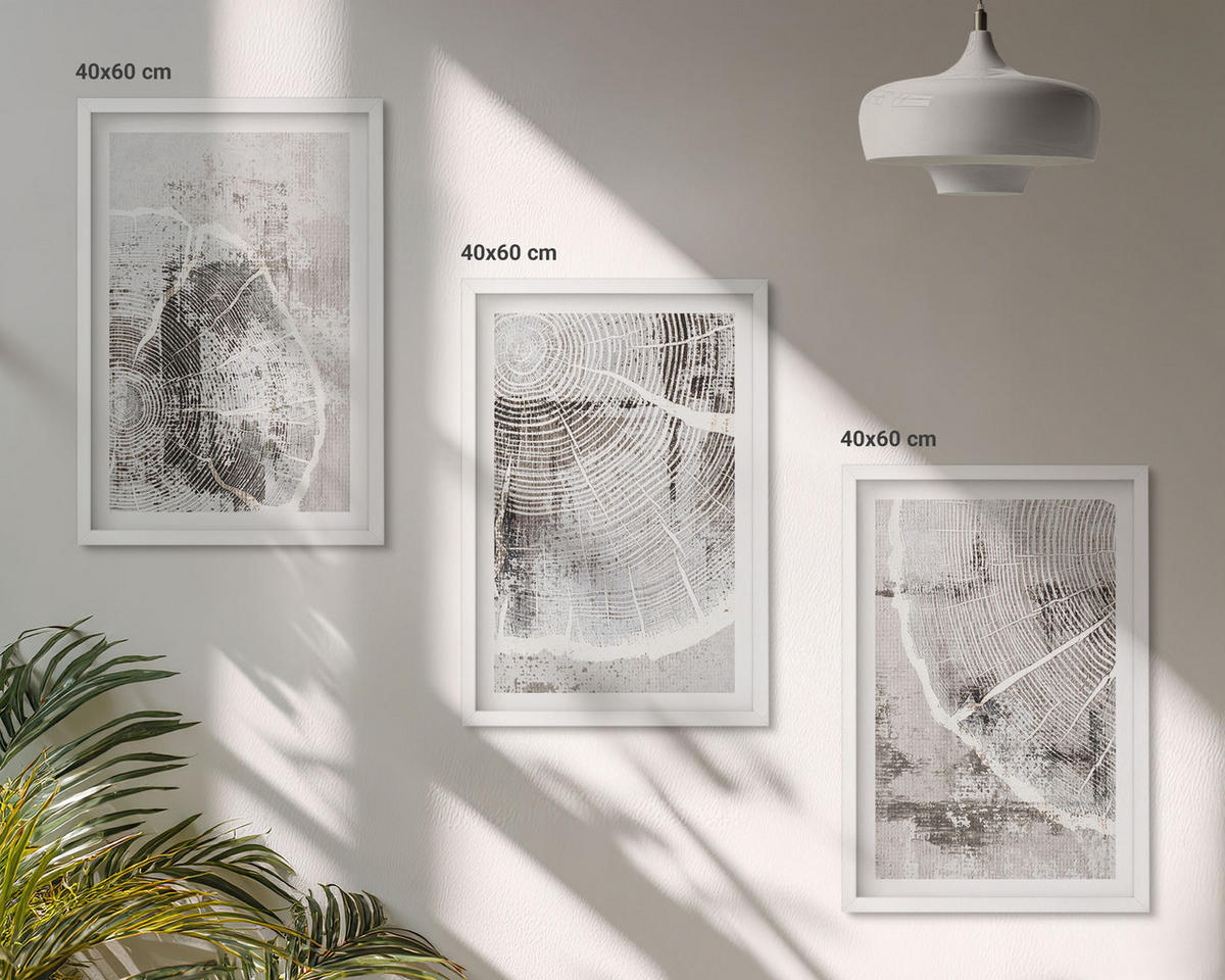 BILDER SET 3er Set - 40x60 cm Weißer Rahmen - Graue Holzmaserungsmuster - Weiß, Kunststoff (40/60cm) - TULUP