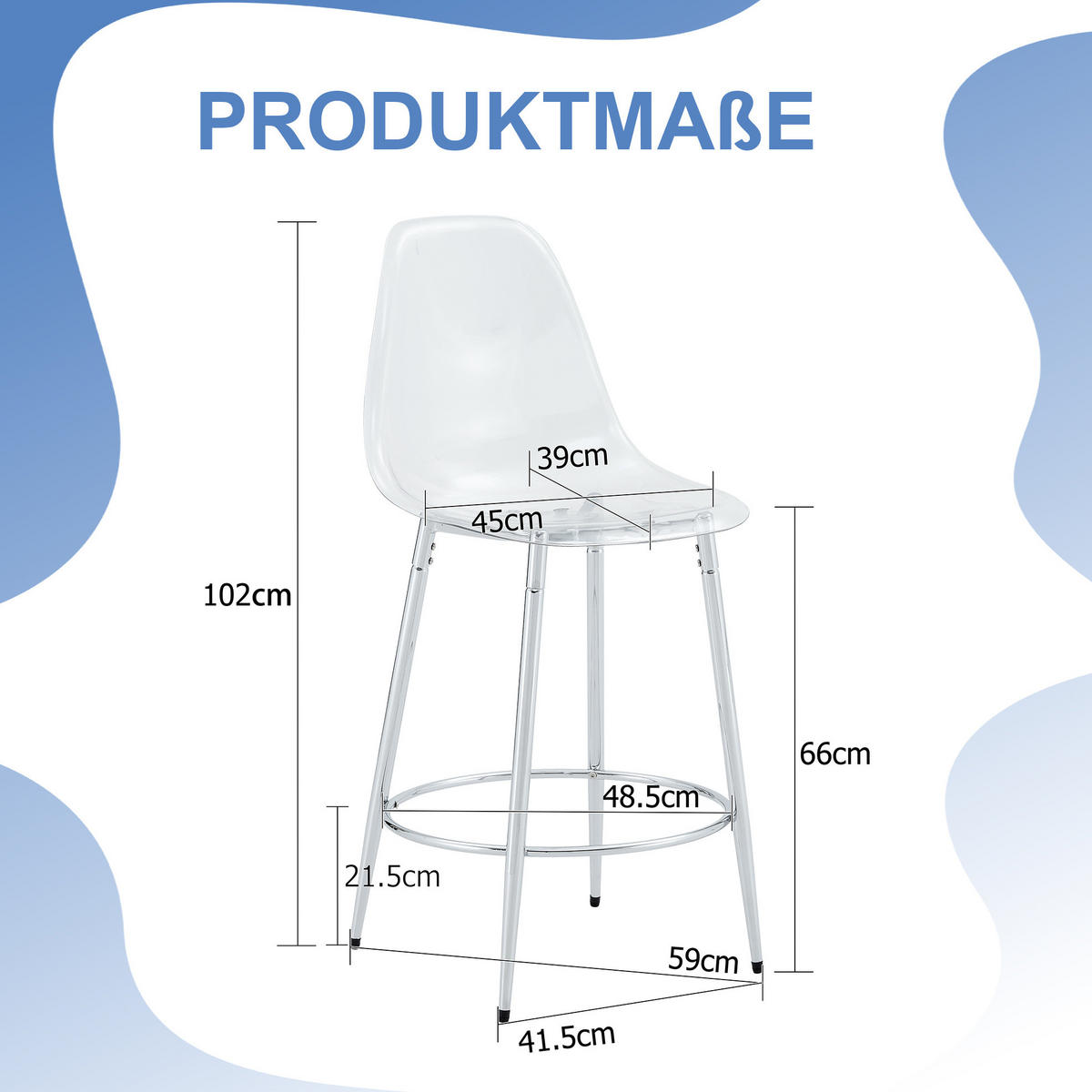 BARHOCKER 2er-Set 66 cm transparent Silber - Silberfarben, Metall (48.5/102/48.5cm) - Meubliv