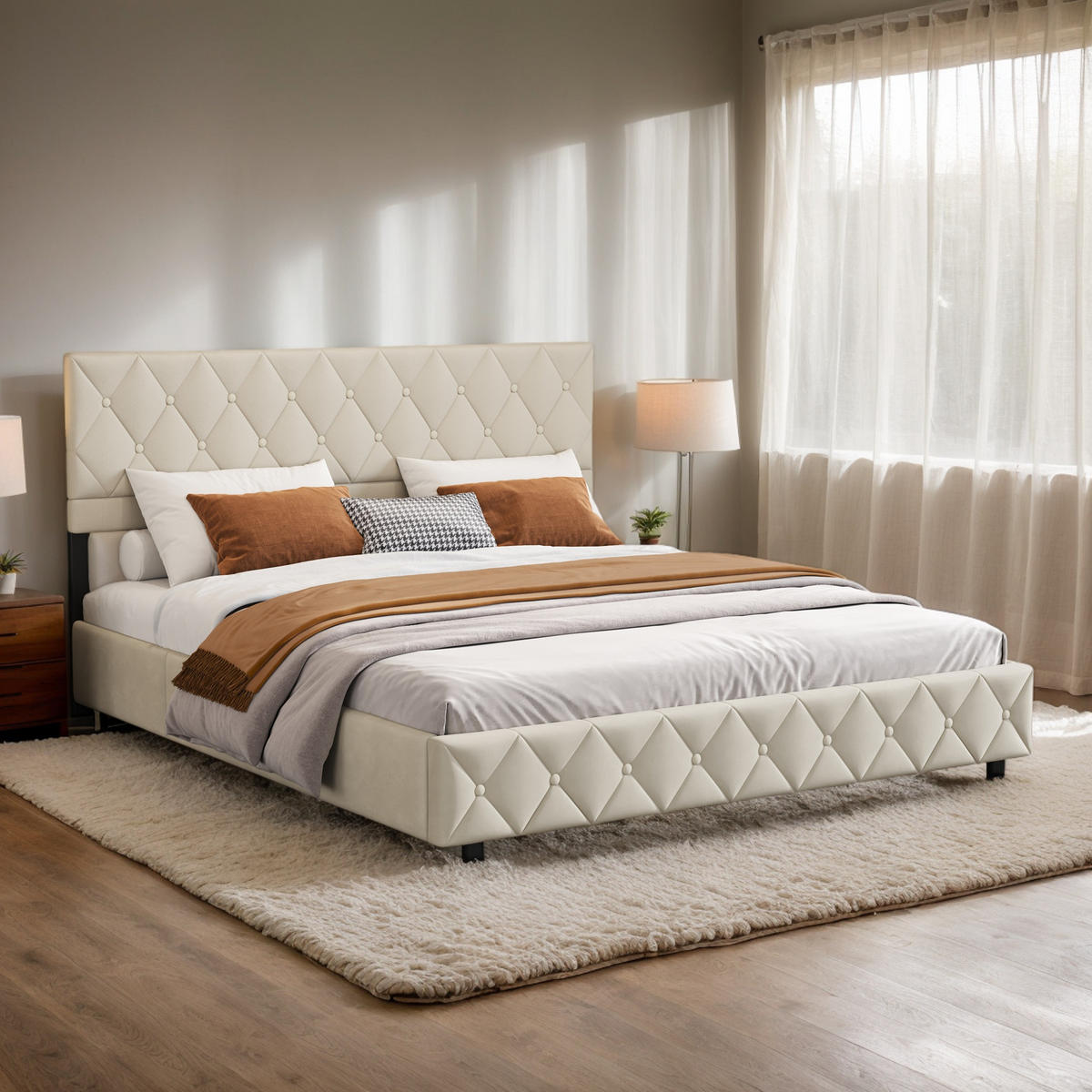 POLSTERBETT 180/200 cm Beige mit hydraulischem Stauraum aus Samt - Beige, Holzwerkstoff (180/200cm) - OKWISH