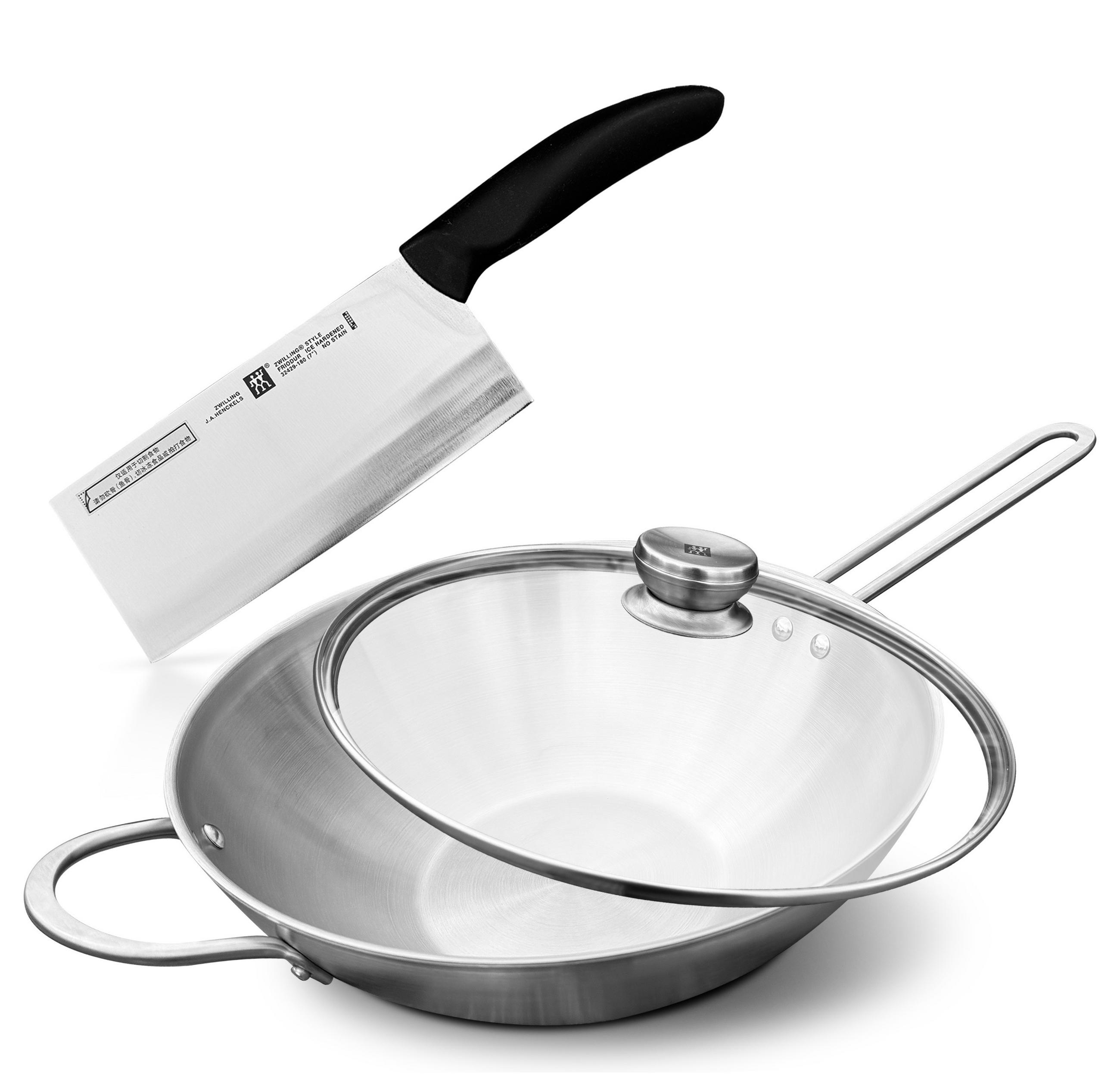 WOKPFANNE mit HACKMESSER Nova Silber 2-Teilig - Silberfarben, Metall (30cm)