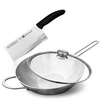 WOKPFANNE mit HACKMESSER Nova Silber 2-Teilig - Silberfarben, Metall (30cm)