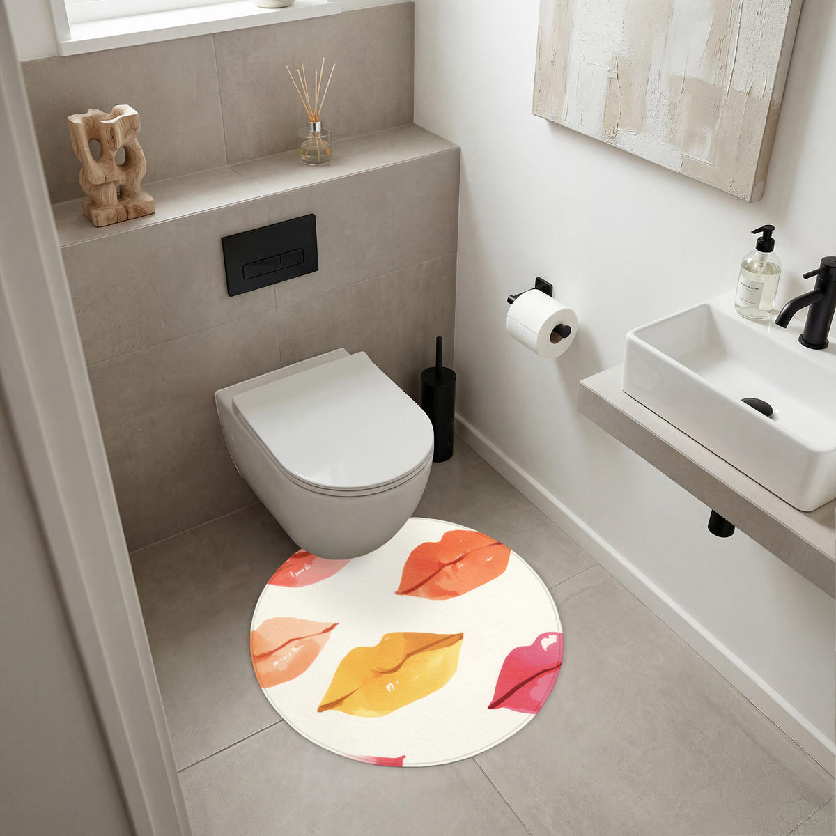 KOUPELNOVÁ PŘEDLOŽKA Rty - barevné - lesklé 70x70 cm - růžová, textil/plast (70/70cm) - OnlyWow