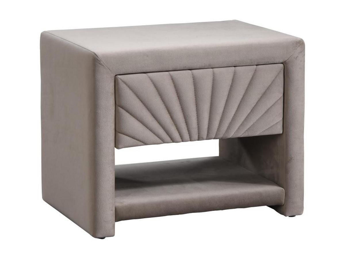 NACHTTISCH mit 1 Schublade & 1 Ablage - Samt - Beige - ULAMI - Beige, Textil (35/41/50cm) - Vente-Unique