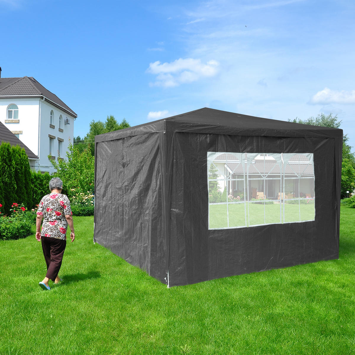2XPAVILLON Seitenwand - Grau, Kunststoff (300/200/0.1cm) - Relaxdays