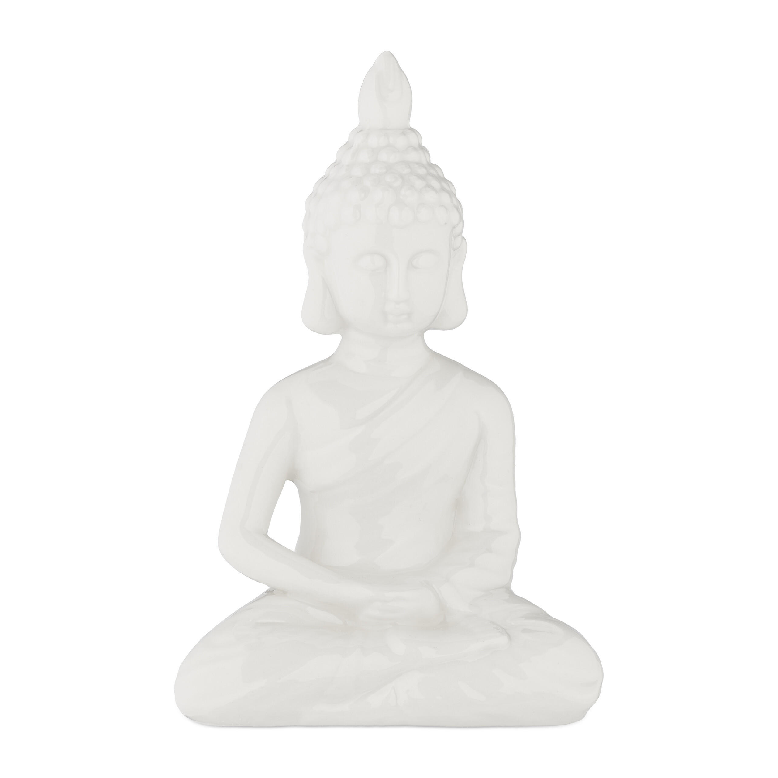 BUDDHA-FIGUR - Weiß, Keramik (11/18/6cm) - Relaxdays