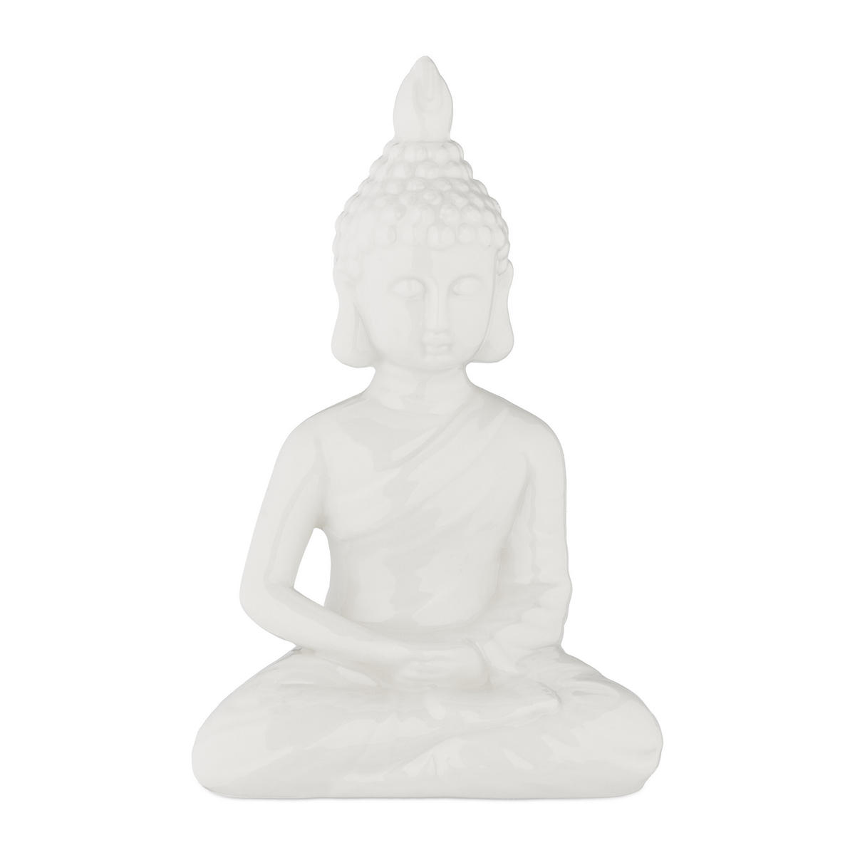 BUDDHA-FIGUR - Weiß, Keramik (11/18/6cm) - Relaxdays