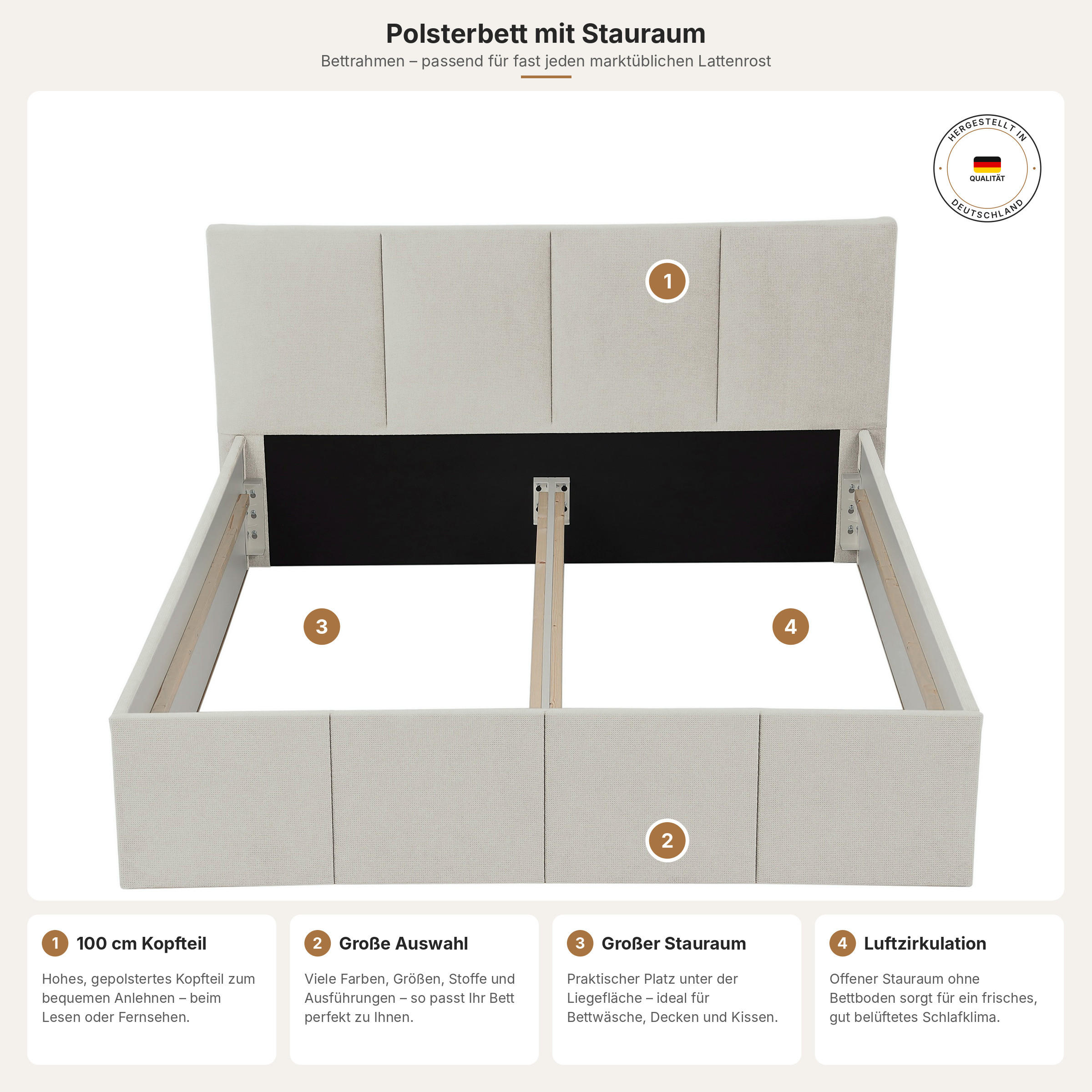 POLSTERBETT Dalas Beige 200 x 200 x 40 cm Stauraum Ohne Matratze und Lattenrost - Beige, Holz (200/200cm) - Halmon Schlafkomfort Betten 