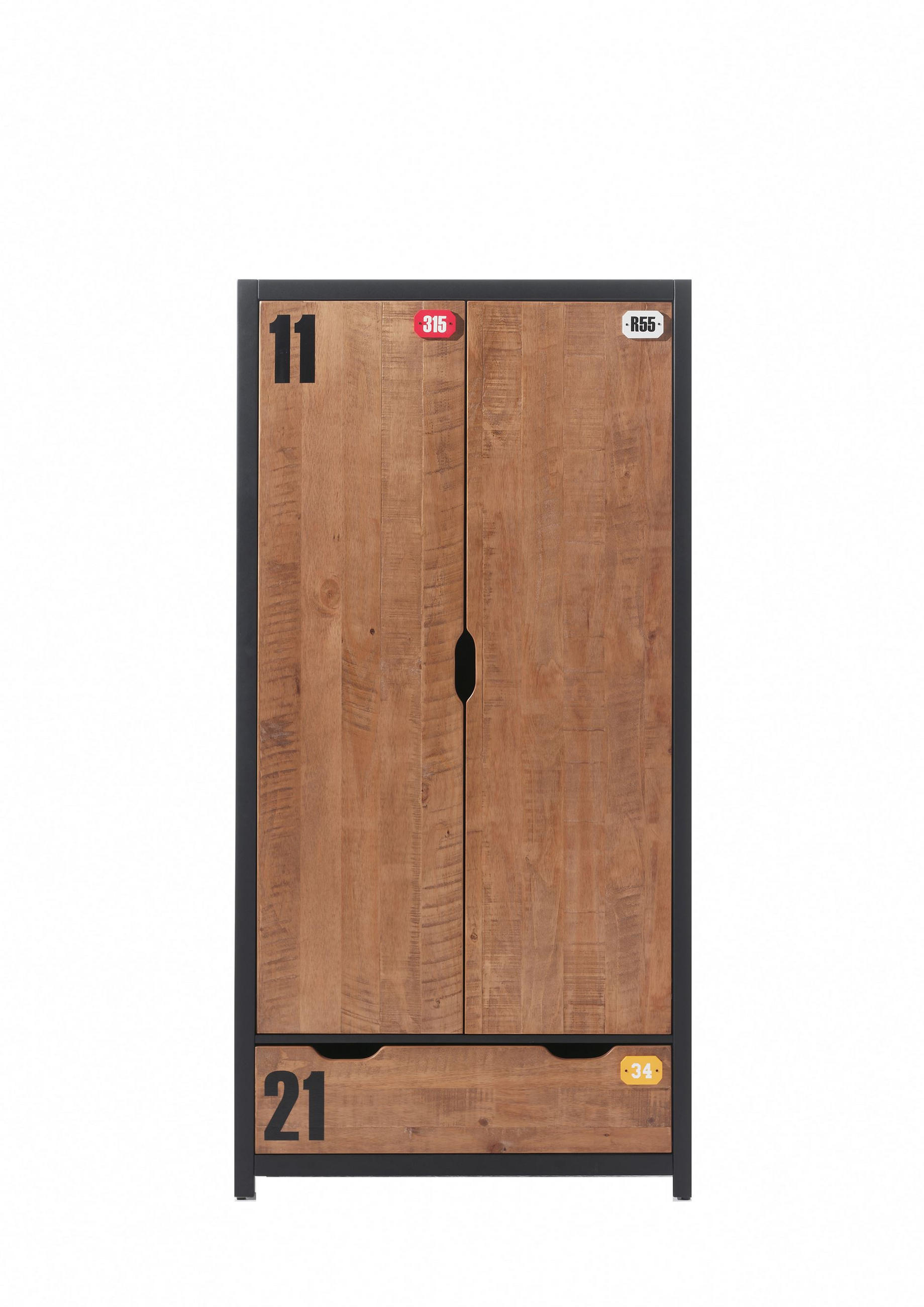KINDERZIMMERSCHRANK Kameko 100x55x200 MDF+Massivholz Schwarz/Cognac - Cognac/Schwarz, Holzwerkstoff (100/200/55cm) - 58aufmkessel