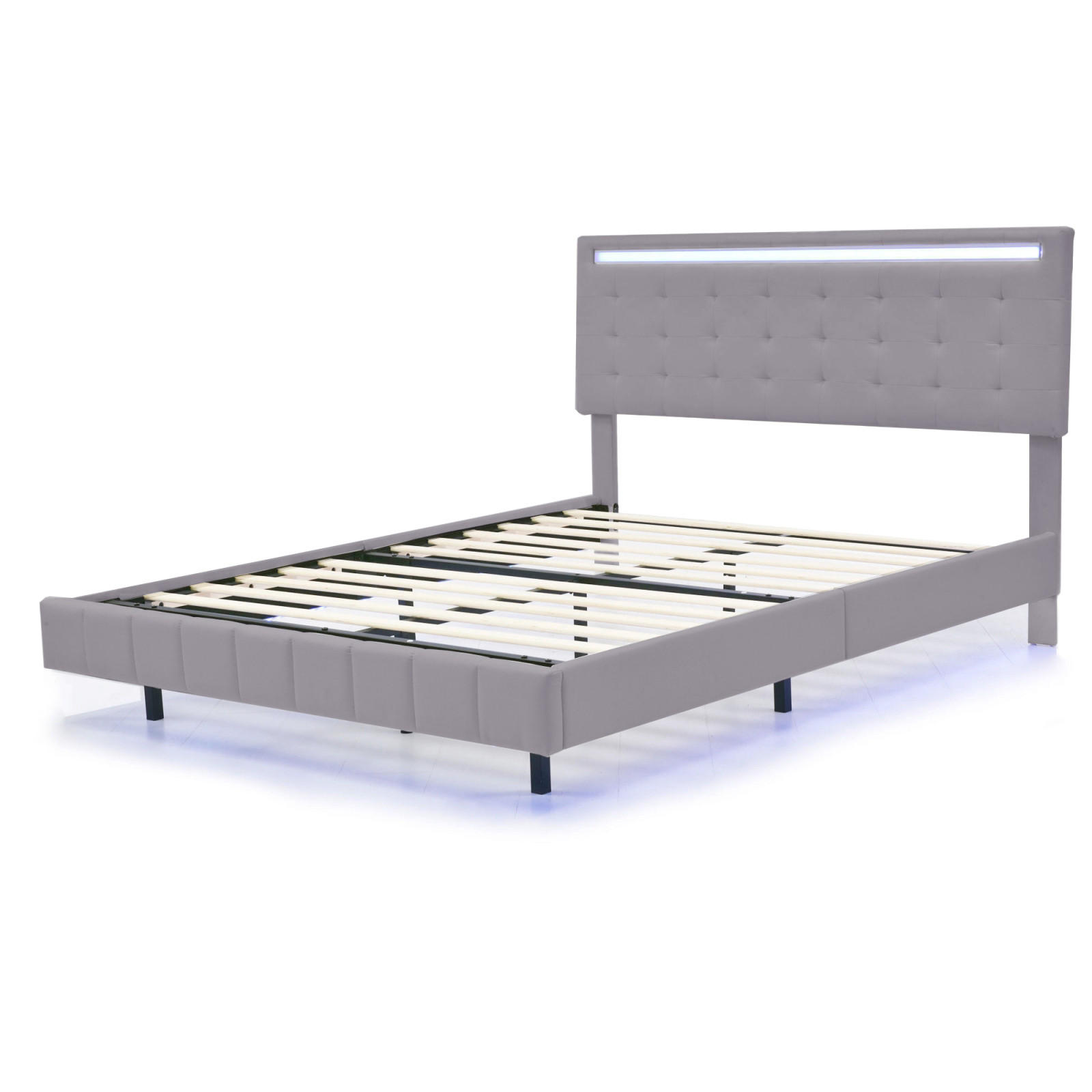 POLSTERBETT 140x200 cm Grau,Doppelbett mit LED,Lattenrost - Grau, Holz/Metall (140/200cm) - PARAFTA HOME