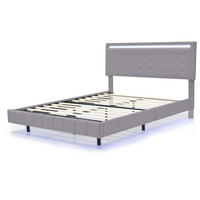 POLSTERBETT 140x200 cm Grau,Doppelbett mit LED,Lattenrost - Grau, Holz/Metall (140/200cm) - PARAFTA HOME